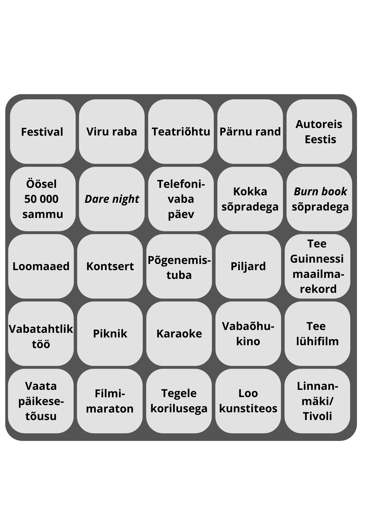 Suve bucket-list